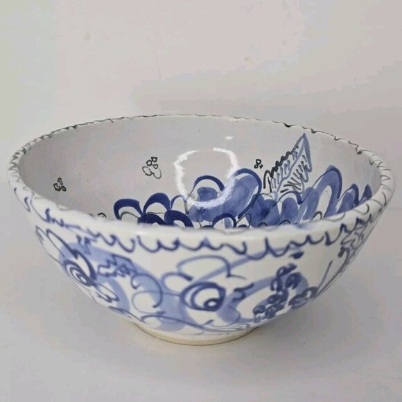 SUE MASON Handmade‎ Ceramic Bowl Floral Blue White Pottery Chinese Decorative - Picture 3 of 9